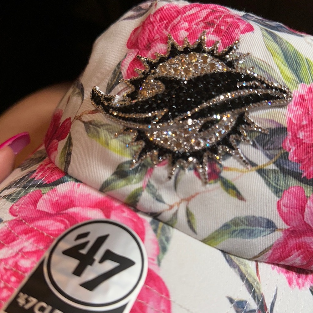 Flower pattern Swarovski crystal embellished Florida dolphins adjustable hat
